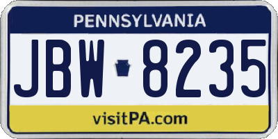 PA license plate JBW8235