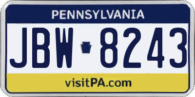 PA license plate JBW8243
