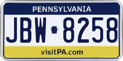 PA license plate JBW8258