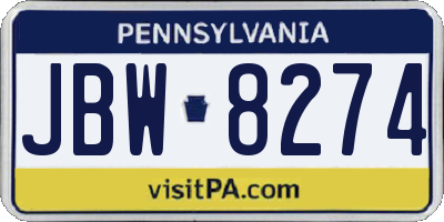 PA license plate JBW8274