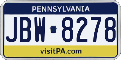 PA license plate JBW8278