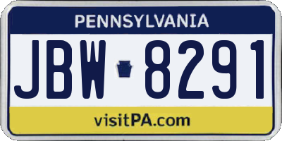PA license plate JBW8291