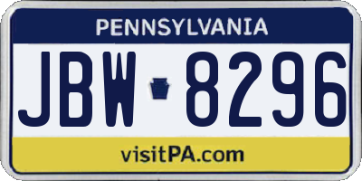 PA license plate JBW8296