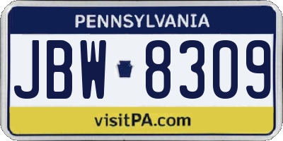 PA license plate JBW8309
