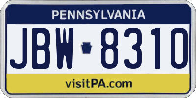 PA license plate JBW8310
