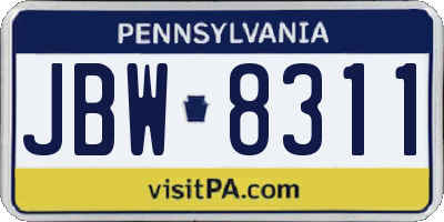 PA license plate JBW8311