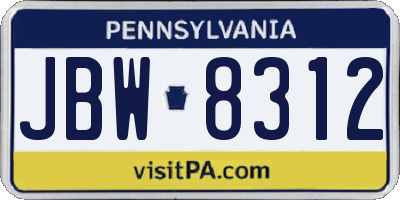 PA license plate JBW8312