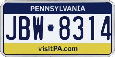 PA license plate JBW8314