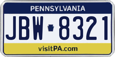 PA license plate JBW8321