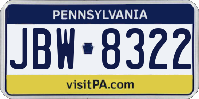 PA license plate JBW8322