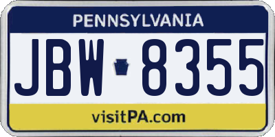 PA license plate JBW8355
