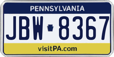 PA license plate JBW8367
