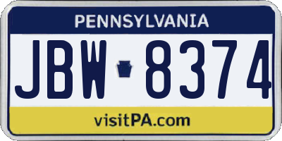 PA license plate JBW8374