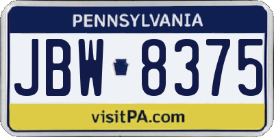 PA license plate JBW8375