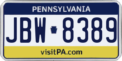 PA license plate JBW8389