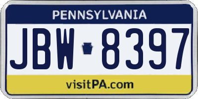PA license plate JBW8397