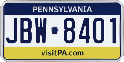 PA license plate JBW8401