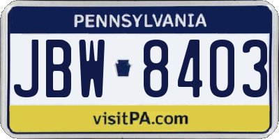 PA license plate JBW8403