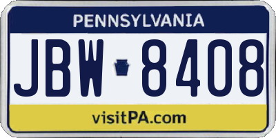 PA license plate JBW8408