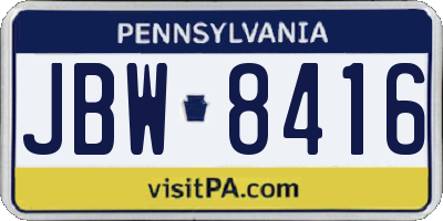 PA license plate JBW8416