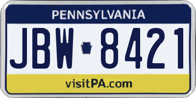 PA license plate JBW8421