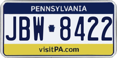 PA license plate JBW8422