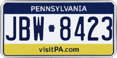 PA license plate JBW8423
