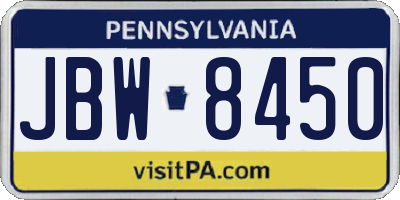PA license plate JBW8450