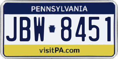 PA license plate JBW8451