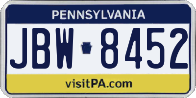 PA license plate JBW8452