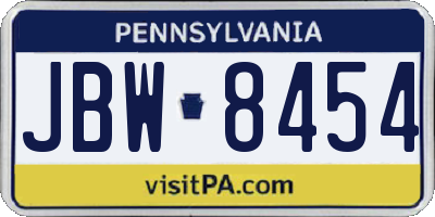 PA license plate JBW8454