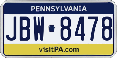 PA license plate JBW8478