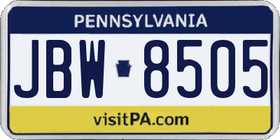 PA license plate JBW8505