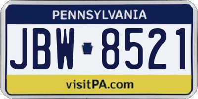PA license plate JBW8521