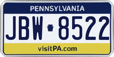 PA license plate JBW8522