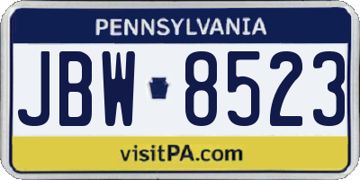 PA license plate JBW8523