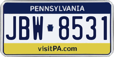 PA license plate JBW8531