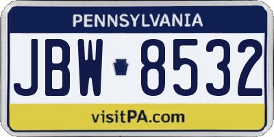 PA license plate JBW8532