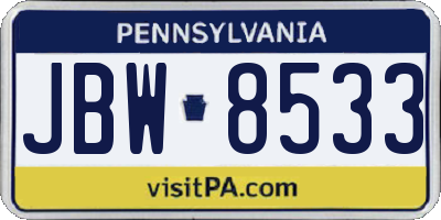 PA license plate JBW8533