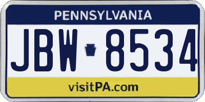 PA license plate JBW8534