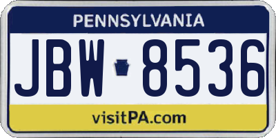 PA license plate JBW8536