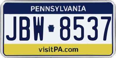 PA license plate JBW8537
