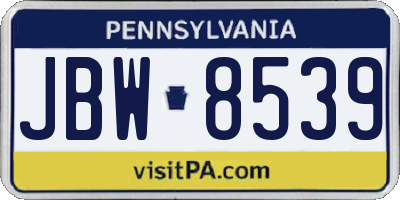PA license plate JBW8539