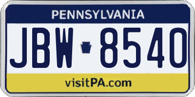 PA license plate JBW8540