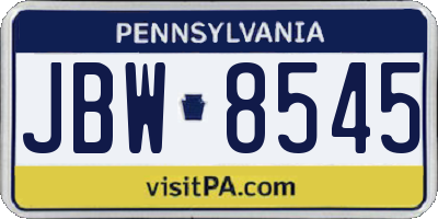 PA license plate JBW8545