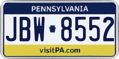 PA license plate JBW8552
