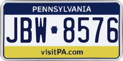 PA license plate JBW8576
