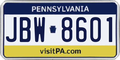 PA license plate JBW8601