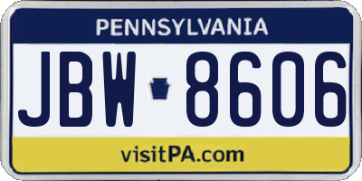 PA license plate JBW8606