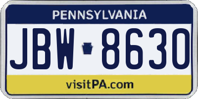 PA license plate JBW8630
